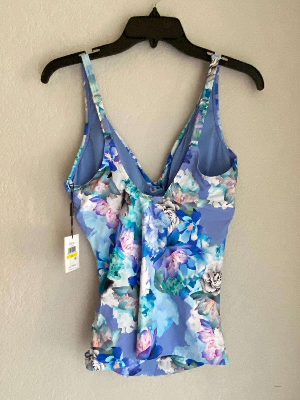 Calvin Klein Lavender Blue Floral Bandeau Tankini Top - Picture 2 of 5